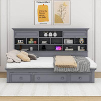 Cosmic Twin Size Wood Daybed with Multi-Storage Shelves, Charging Station and 3 Drawers