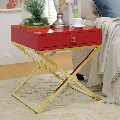 Everly Quinn Cross Legs End Table with Storage
