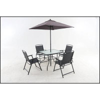 Latitude Run® Outdoor Patio Dining Set for 4 People, Metal Patio Furniture Table and Chair Set with Umbrella