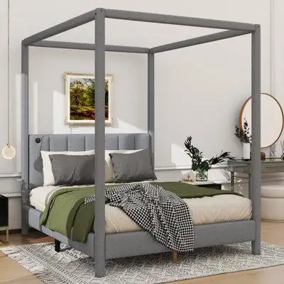 Winston Porter Buschwick Canopy Platform Bed with USB and Type-C Ports