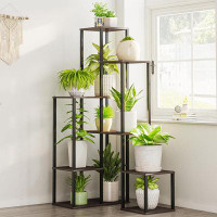 17 Stories Corner Plant Stand Metal Black Multiple Tiered for Balcony Living Room