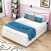 Ivy Bronx 4 Drawers Queen Upholstered Platform Bed with USB Charging and LED