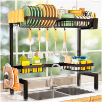 XMAX FURNITURE 2 Tiers 4 Baskets (One More Than Others) Over Sink Dish Drying Rack, Fits All Sinks (From 24.8" To 35.4"