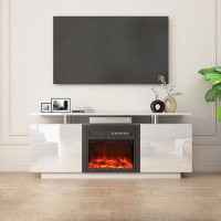 Latitude Run® high gloss TV cabinet tv unit with fireplace ,have heat and flame colour changes