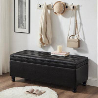 Alcott Hill Upholstered Tufted Button Storage Bench ,Faux Leather Entry Bench With Spindle Wooden Legs, Bed Bench
