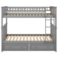 Harriet Bee "twin Over Twin Bunk Bed With Drawers, Convertible, Gray Finish" (old Sku: Sm000240aae-1)