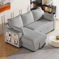 Goodeed Pull Out Sleeper Sofa with Storage Chaise and USB Ports