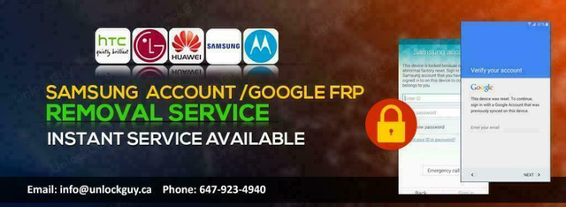 GOOGLE ACCOUNT REMOVE | SAMSUNG ACCOUNT REMOVE | FACTORY RESET PROTECTION | SAMSUNG | LG | PIXEL | MOTOROLA | HUAWEI ETC in Cell Phone Services in Québec