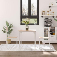Ebern Designs White Homcom 3-piece Square Dining Set: Wooden Table & 2 Chairs With Sturdy Metal Frame For Small Spaces,