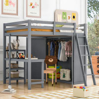Harriet Bee Ijaz Full Size Loft Kids Bed with Wardrobe and Desk and Shelves