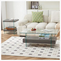 Wrought Studio Tempered Glass Coffee Table With Dual Shelves And MDF Drawer, Tea Table For Living Roon, Bedroom
