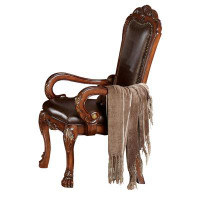 Bloomsbury Market Estanislao Leather Upholstered Queen Anne Back Arm Chair in Black
