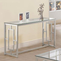 Ivy Bronx Lilybeth Rectangle Glass Top Sofa Table Nickel