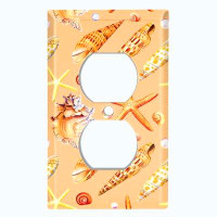 WorldAcc Metal Light Switch Plate Outlet Cover (Star Fish Sea Shell Orange Conch  - Single Duplex)