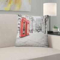 Made in Canada - East Urban Home Phone Booths on Street Cityscape Pillow