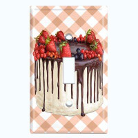 WorldAcc Metal Light Switch Plate Outlet Cover (Layered Chocolate Mixed Berry Cake - Single Toggle)