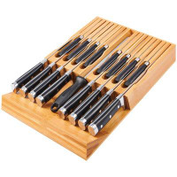 XMAX FURNITURE In-Drawer Bamboo Knife Block, Drawer Knife Set Storage, Knife Organizer And Holder With Slots For 16 Kni