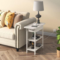 Ebern Designs Retro White End Table With Charging Station And Drawer