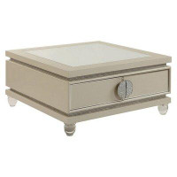 Benjara Coffee Table With Faux Leather Wrapping And Acrylic Legs, Beige