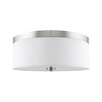 Latitude Run® Latitude Run® Walker 15 Mid-Century Modern 3-Light Flush Mount Ceiling Light, White Fabric Shade + Round G