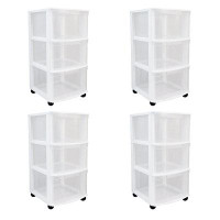 Gracious Living Gracious Living Clear 3 Drawer Storage Chest System With Casters, White (4 Pack)