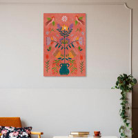 Red Barrel Studio "Meaningful Plant", Boho Flower Wings Traditional Pink Canvas Wall Art Print For Living Room