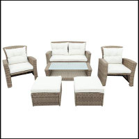 Winston Porter U-style Patio Furniture Set, 4 Piece Outdoor Conversation Set All Weather Wicker Sectional Sofa