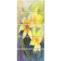 Design Art 'Watercolor Painting Yellow Lily Flower' 5 Piece Painting Print on Wrapped Canvas Set
