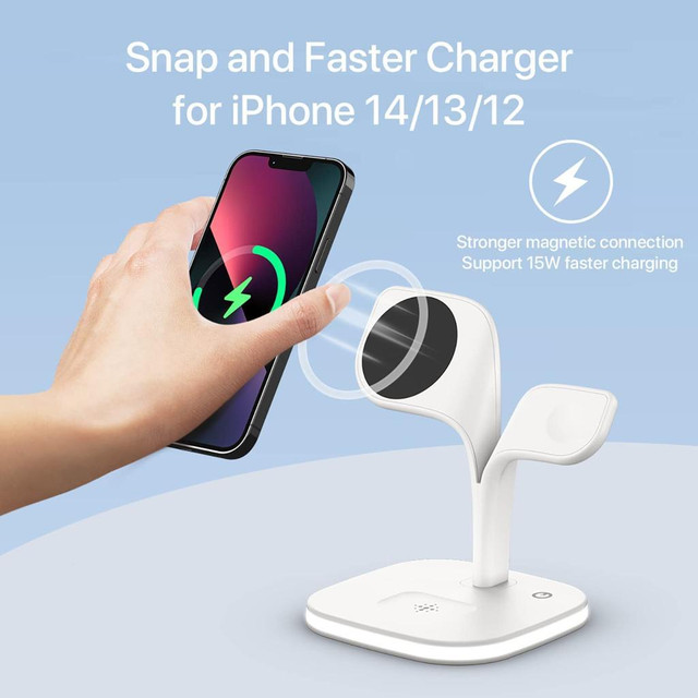 Magnetic Charging Station, EXW 5 in 1 Faster Mag-Safe Wireless Charger Stand for iPhone 14,13,12 And Watches And EarPods in Cell Phone Accessories in City of Montréal - Image 3