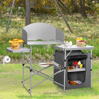 Costway Costway Foldable Camping Table Outdoor Bbq Portable Grilling Stand W/windscreen Bag