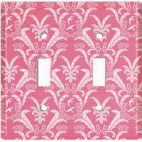 WorldAcc Metal Light Switch Plate Outlet Cover (Damask Feather Red - Double Toggle)
