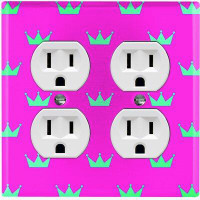 WorldAcc Metal Light Switch Plate Outlet Cover (Green Crown Pink  - Double Duplex)