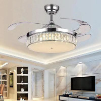 Everly Quinn Vaugn 4 - Blade LED Retractable Blades Ceiling Fan with Remote Control and Light Kit Included