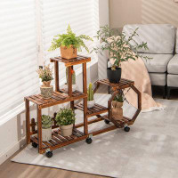 Arlmont & Co. Arlmont & Co. 6-tier 8 Potted Rolling Plant Stand Wooden Storage Display Shelf Rack With Wheels