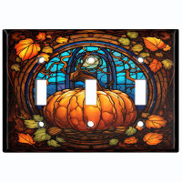 WorldAcc Metal Light Switch Plate Outlet Cover (Halloween Festive Pumpkin - Triple Toggle)