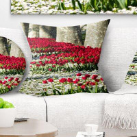 East Urban Home Floral Wild Tulip Flowers in Forest Pasture Pillow