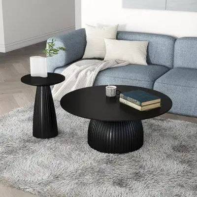 Ivy Bronx Round End Table with Wood Coffee Table