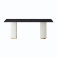 Everly Quinn Modern Black Panel Dining Table | Beige Pu Plywood Legs | Accommodates 8 People | 78.74"