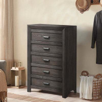 Loon Peak Chest With 5 Storage Drawers And Metal Pulls, Taupe Brown