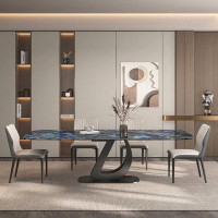 Orren Ellis Table light luxury high-end rectangular marble dining table and chair combination