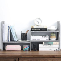 Millwood Pines Egremt Distressed Grey Wood Adjustable Desktop Bookshelves