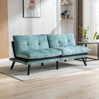 Latitude Run® Convertible Sofa Bed, Chenille Upholstered Futon Couch With Double Back And Metal Legs, Comfy Sleeper Sofa
