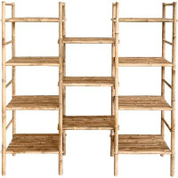 Gracie Oaks ZEW Natural Rattan Bamboo Handcrafted Multi-Purpose Freestanding Triple 4-Tier Bookcase With 11 Open Display