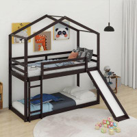 Harper Orchard Cyron Twin Over Twin Bunk Bed with Roof, Slide and Ladder