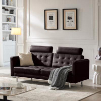 Latitude Run® 72 INCH Leather Loveseat Sofa,2 Seater Tufted Loveseat With Wide Backrest And Extra Deep Cushion,Mid-Centu