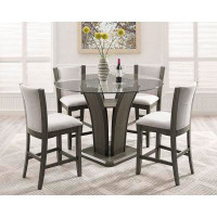 Red Barrel Studio Francesca Grey Round Glass-Top Counter Height Set Table And 6 Side Chairs