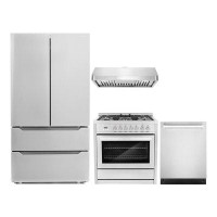 Cosmo 4 Piece Kitchen Package with French Door Refrigerator & 36" Freestanding Dual Fuel Range