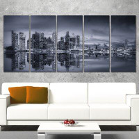 Made in Canada - Design Art Singapore Skyline and Marina Bay 5 Piece Wall Art on Wrapped Canvas Set