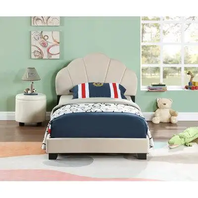 Isabelle & Max™ Upholstered Twin Size Platform Bed For Kids, With Slatted Bed Base, No Box Spring Needed Colour, Shell D