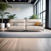 PULOSK 98.40" Beige Genuine Leather Modular Sofa cushion couch